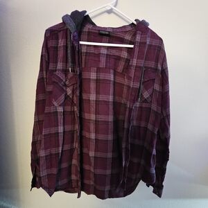 Empyre Junior's Maroon Hooded Plaid Shirt Flannel Zumiez